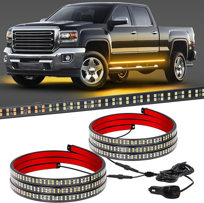 2PCS 70 inch Running Board Emergency Lights Amber Strobe Lights | 864 LED Exterior Flashing Warning Hazard Caution Safety Light Strip for Tow Plow Trucks Construction Vehicles Pickup