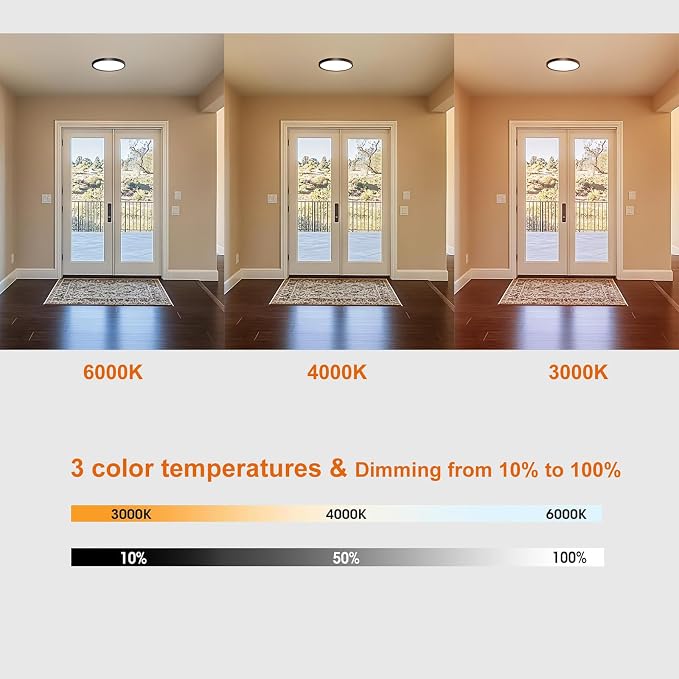 9in Motion Sensor Ceiling Light Indoor, 20W 2000LM, Black | Hardwired Flush Mount, Remote Dimmable, 3000K/4000K/6000K, Closet Hallway Porch Laundry Stairway Basement