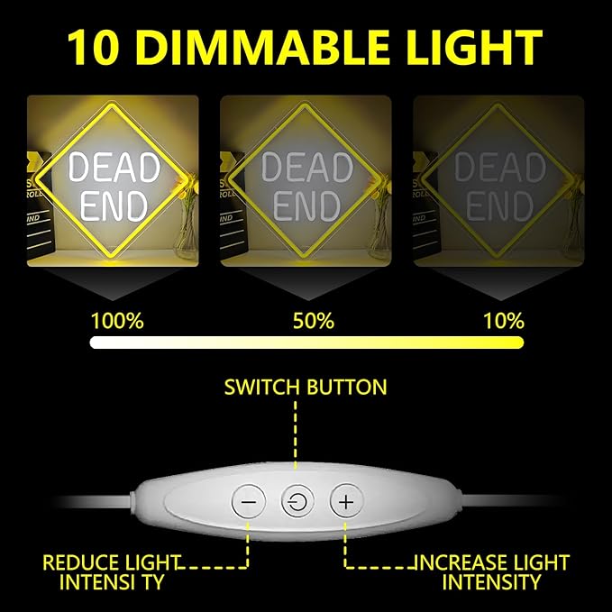 Dead End Neon Sign for Wall Decor Led Neon Lights Dimmable Light Up Sign for Bedroom Wall Light Up Sign for Bedroom Halloween Home Bar Club Man Cave Garage Decor