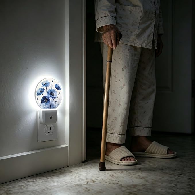 Night Light Watercolor Blue Flower Night Lights Plug into Wall Auto on/off | Tulip Floral Plug-in Night Light with Dusk to Dawn Sensor, Energy Saving Nightlight for Hallway Kitchen Living Room