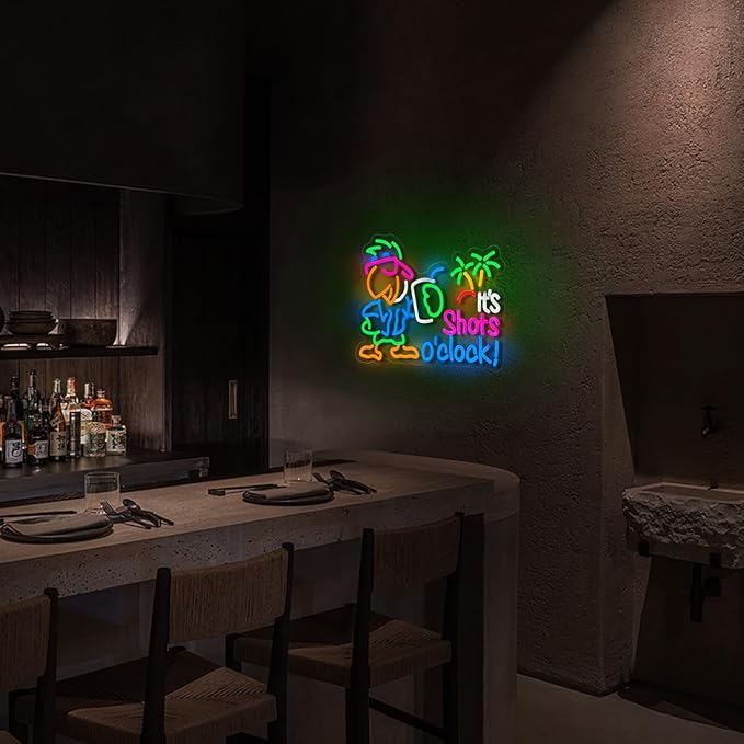 Parrot It's Shots O'clock Neon Sign It's 5 O'clock Neon Sign for Wall Decor Parrot Drinking USB Dimmable LED Neon Lights for Beer Bar Kitchen Restaurant Home Pub Party Man Cave Club Shops Hotel Store Business Gift