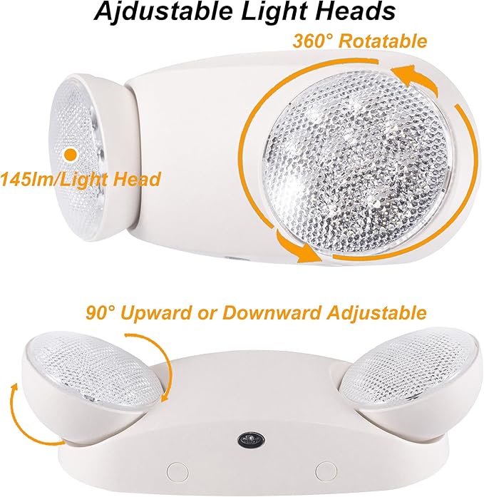 GRUENLICH LED Emergency Light, Exit Lighting Fixtures with 2 LED Bug Eye Heads and Back Up Batteries, UL 924 Qualified, 120/277 Voltage, 4-Pack