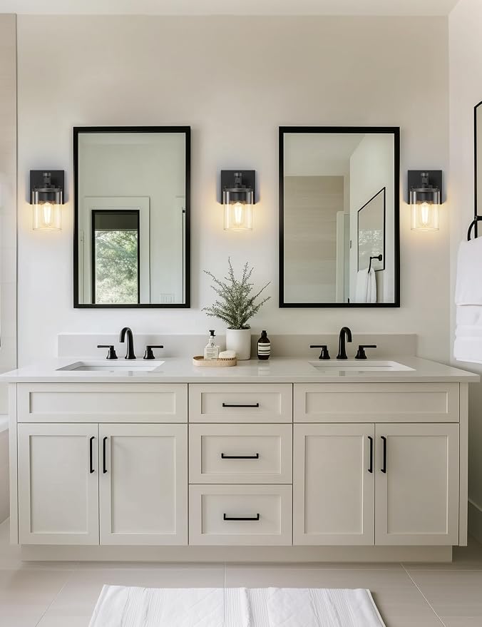 Bathroom Light Fixture, Bathroom Vanity Light Over Mirror, 1-Lights | Vanity Lights for Bathroom, Modern Lighting Fixtures with Clear Glass Shade, Black Vanity Lights, ETL Listed