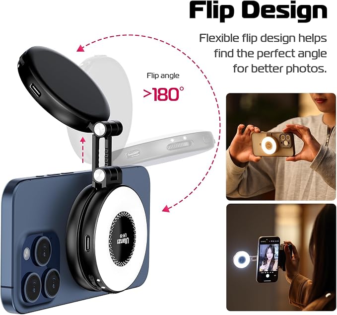 ULANZI LM19 Magnetic Selfie Light, LED Phone Ring Light for iPhone MagSafe, CRI95+ 2500K-8500K Portable Magnetic Phone Fill Lights for Selfies TikTok Video Call Makeup Photography YouTube Vlog - Black