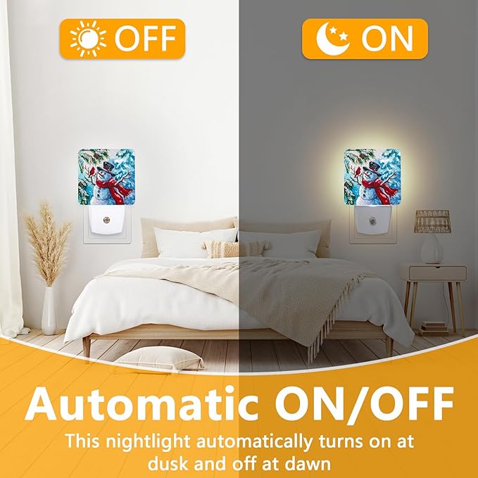 Winter Snowman Night Light, Plug-into Christmas Red Bird Nightlight White LED Lamp, Energy Efficient Decor Desk Lamp for Bedroom Hallway Stairs Bathroom