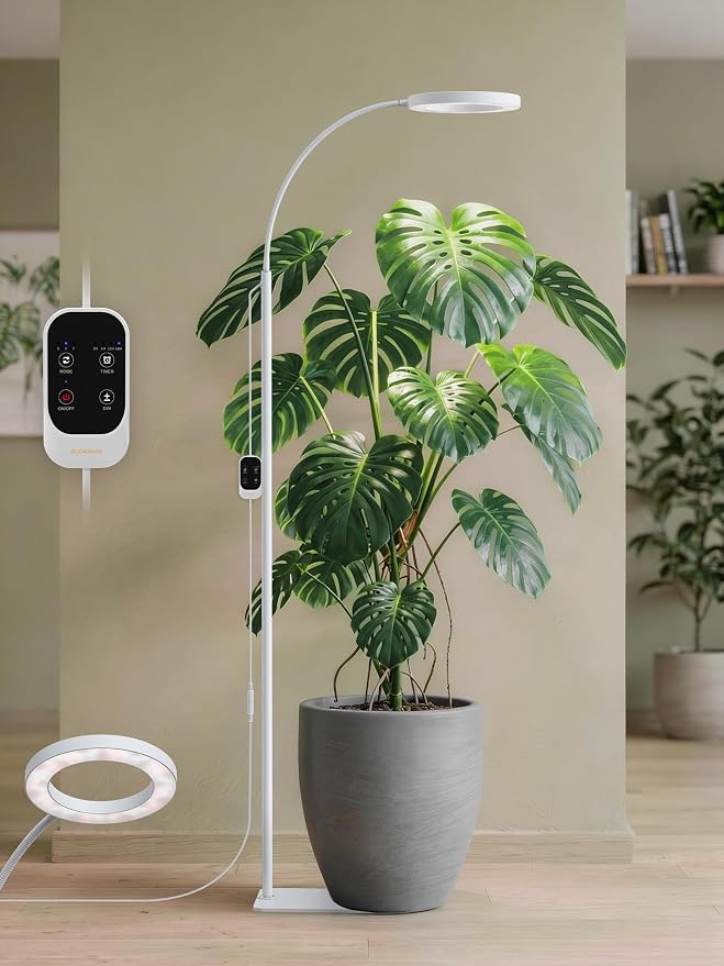 Grow Lights for Indoor Plants, Full Spectrum LED Plant Light with Stand | 20W Dimmable, 3 Growing Modes Floor Lamp, Adjustable Height & Angle, Plant Growing Lamp with 3/9/12H Timer, White Single Head