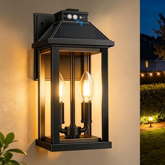 Solar Porch Lights Outdoor with Motion Sensor, Dusk to Dawn Waterproof Solar Wall Light with 3 Lighting Modes, Wall Sconce Light fixtures for Home Garage Porch Yard Front Door