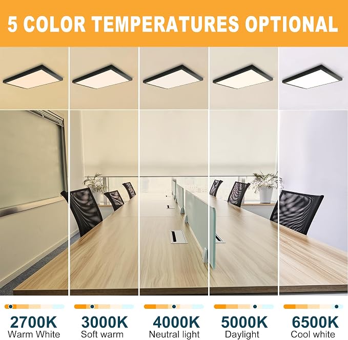 2'x4'5500 Lumen LED Flat Panel,Flush Mount and Drop Ceiling | Black Trim 5 CCT, 3 Level Dim,CRI 90 for Home and Office (2x4 Feet)