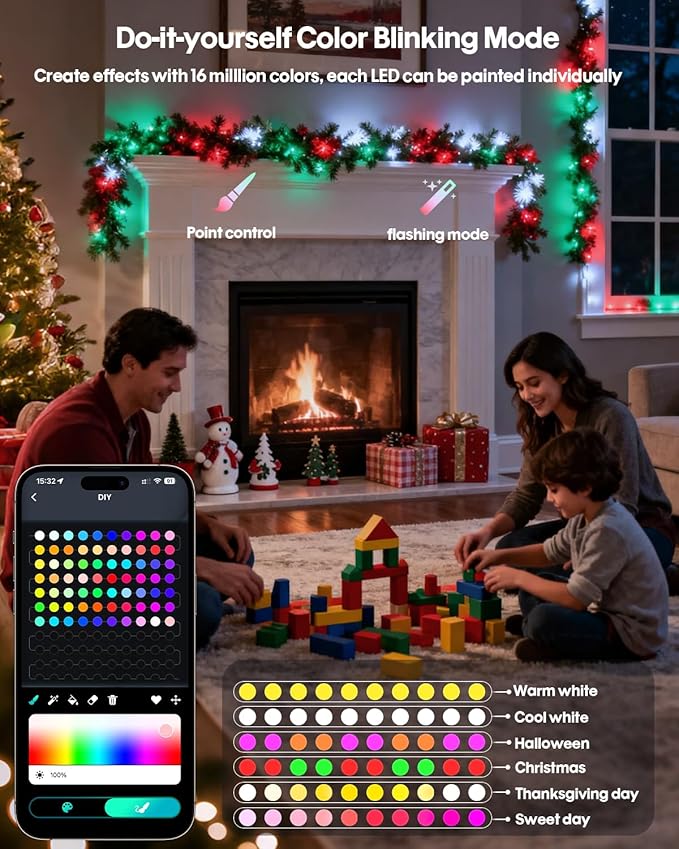 Smart Fairy Lights 16.4Ft 50LEDs, Color Changing String Lights with Remote & App Control, RGB-IC Multicolor DIY Twinkle Lights for Bedroom, Christmas, Party, Indoor Holiday Decor