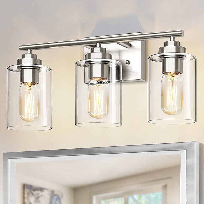 Bathroom Vanity Light Over Mirror,Bathroom Light Fixture Wall Sconce Lighting for Bedroom,Living Room (Nickel, 3-Light)