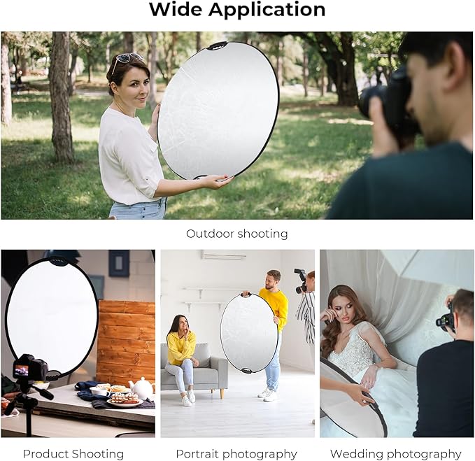 K&F CONCEPT Light Reflector with Grips, 43"(110cm) 5-in-1 Photography Diffuser Collapsible Portable with Grips for Studio and Outdoor Lighting Gold Silver White Black Translucent