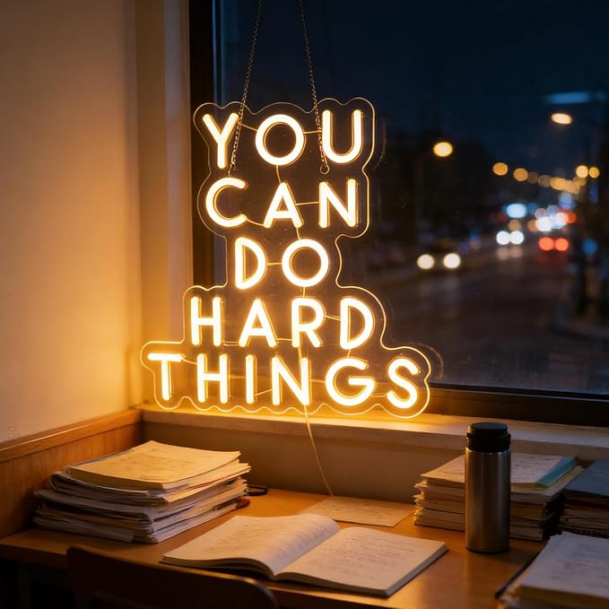 You Can Do Hard Things Wall Hanging Neon Sign, Positive Quotes Decorative Neon Lights for Classroom Wall Decor, Kids Room Wall Hanging Banners, Playroom Wall Decor Neon Light Sign(warm white)