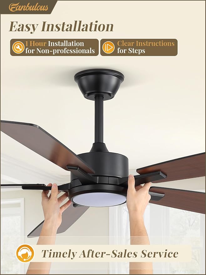 Fanbulous 52 Inch Ceiling Fans with Lights, Black, Remote & APP Control | Stepless CCT & Dimmable Light, 20W LED Ceiling Fan, 6 Speeds, Reversible Quiet DC Motor, for Bedroom, Living Room, Apartment