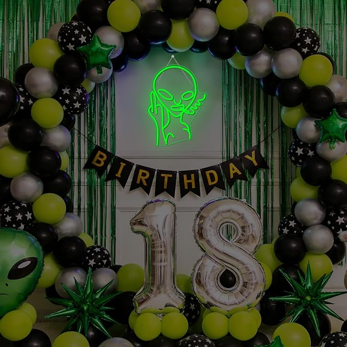 Green Alien LED Neon Signs for Wall Decor Shop Bar Pub Man Cave Game Room Decor Hip Hop Party Signs For Green Bedroom Wall Decor Birthday Party Funky Aesthetic Room Decor
