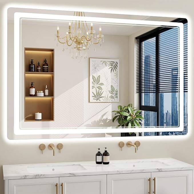 40"x60" LED Bathroom Mirror with Lights, Backlit + Front Lit, Anti-Fog, Lighted Bathroom Mirror for Wall, HD Shatterproof Tempered Glass, Dimmable, Memory Function (Horizontal/Vertical)