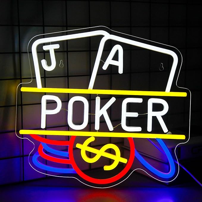 Poker Neon Sign, Playing Cards LED Neon Light for Wall Decor Dimmable Casino Neon Lights for Man Cave, Bar, Bedroom, Hotel, Game Room, Casino Party Decorations Gift