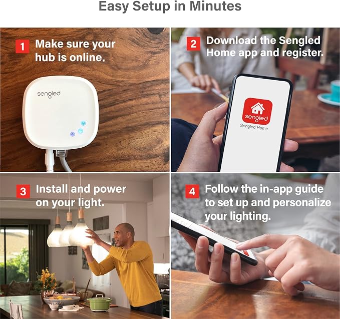 Sengled Smart Light Bulb Starter Kit, Smart Bulbs that Work with Alexa, Google Home, Color Changing Light Bulb, Alexa Light Bulbs, A19 E26 Dimmable Bulbs 800LM, 8.6W (60W Equivalent), 2 Pack with Hub