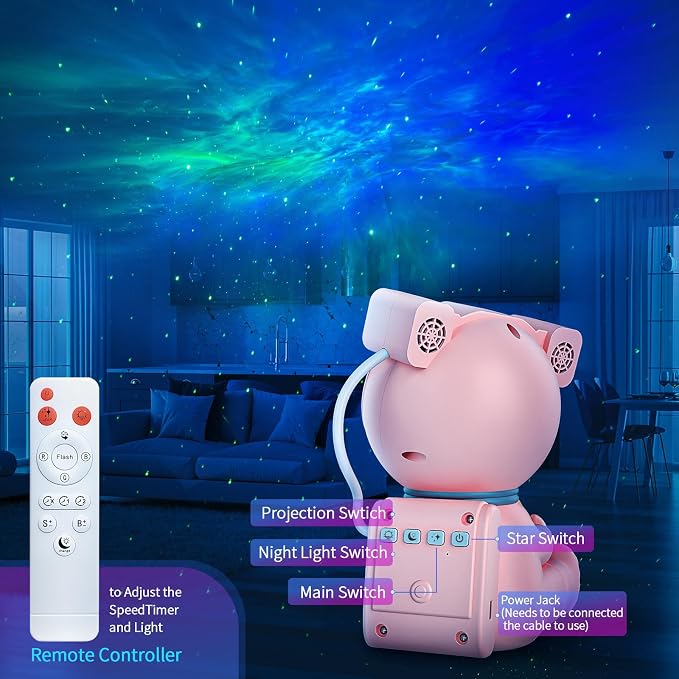 Cayclay Astronaut Galaxy Projector, Remote & Timer Night Light, Pink | 360° Magnetic Adjustable Head, Auto-Off Timer, Remote Controllable LED Lamp, Dimmable Multi-Color Night Light For Home Decor