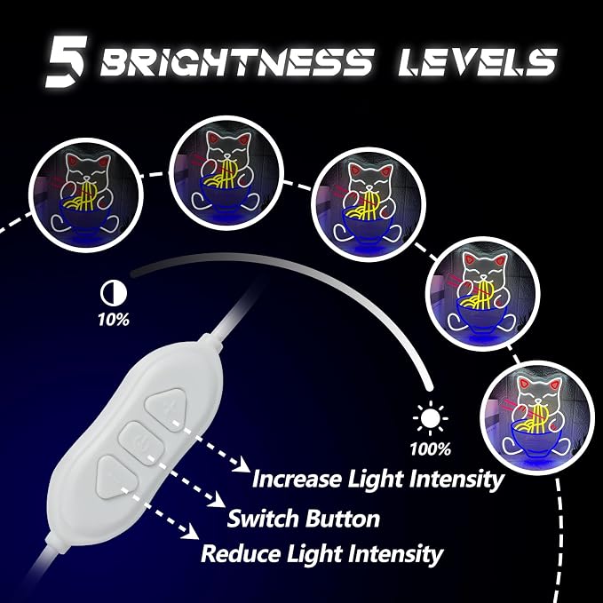 Fortune Cat Ramen Neon Sign Japanese Lucky Cat Noodle Neon LED Light Signs | Dimmable Anime Ramen Cat Neon Lights up Sign for Living Room Wall Decor Home Bar Kitchen Ramen Restaurant Dining