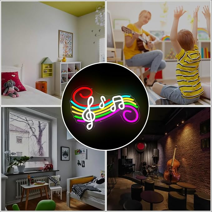 Music Neon Sign Musical Staff Note Led Wall Decor Dimmable Music Studio Decor neon light sign for Classroom Bedroom Gifts for Teacher Students Kids