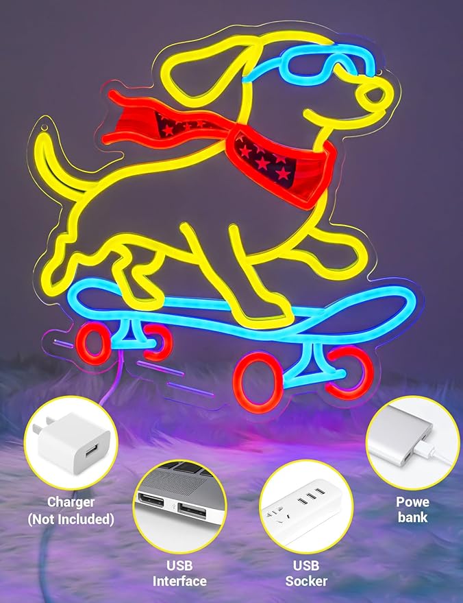 Dachshund Gifts, Dachshund Skateboarding Dog Neon Sign for Wall Decor, Weiner Dog Lover Gifts, Cool Cute LED Light Wall Art for Living Room Bedroom Bar Man Cave Game Room (Dachshund)