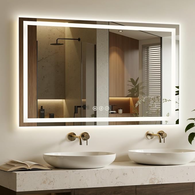 60x36 LED Bathroom Mirror with Anti-Fog, Backlit & Front Lit, Memory | Stepless Dimmable 3 Color CRI 95+ Shatterproof Tempered Glass ETL Listed for Safety Lighted Bathroom Vanity Mirror for Wall