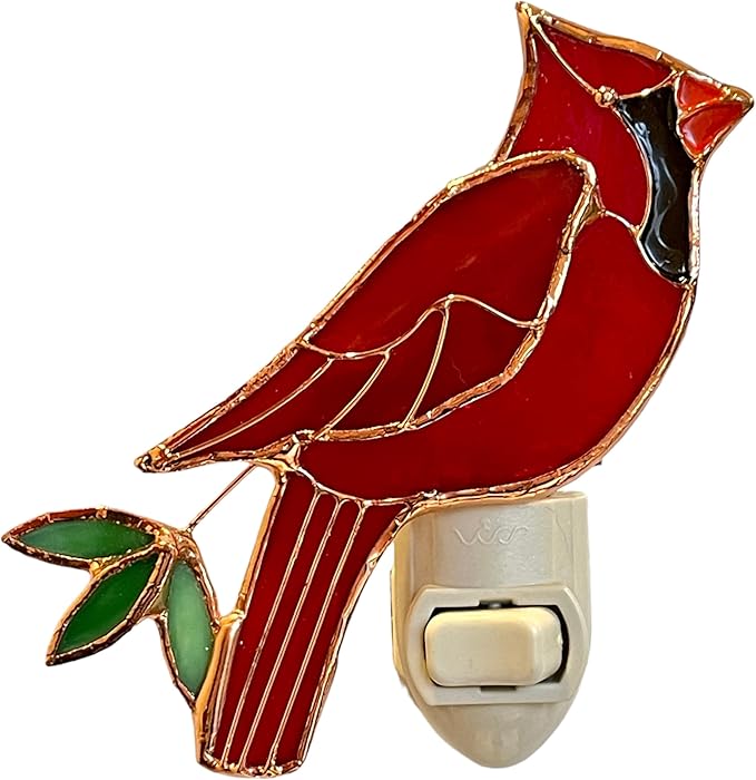 Gift Essentials Red Cardinal Plug in Night Light - Stained Glass Nightlight with On/Off Rocker Switch - Includes One 4 Watt Replaceable Incandescent Warm Glow Bulb