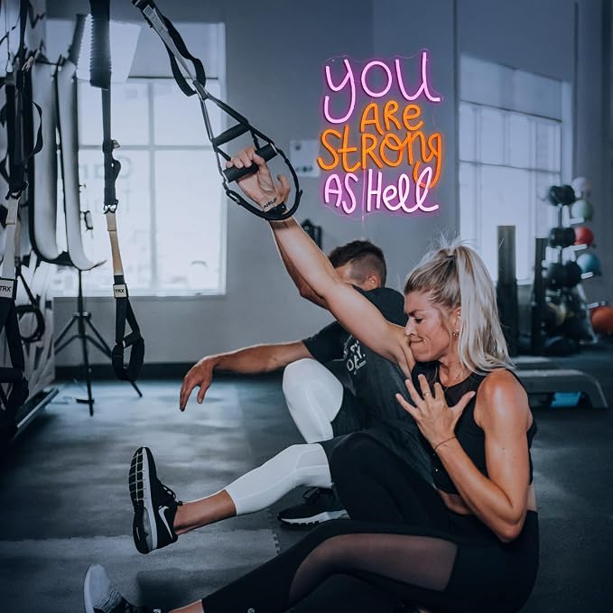 You Are Strong As Hell Neon Sign Dimmable Led Brave Sign Neon Light for Wall Decor USB Power Funny Letters Light Up Sign for Bedroom Kids Room Gymnasium Man Cave Shop Bar