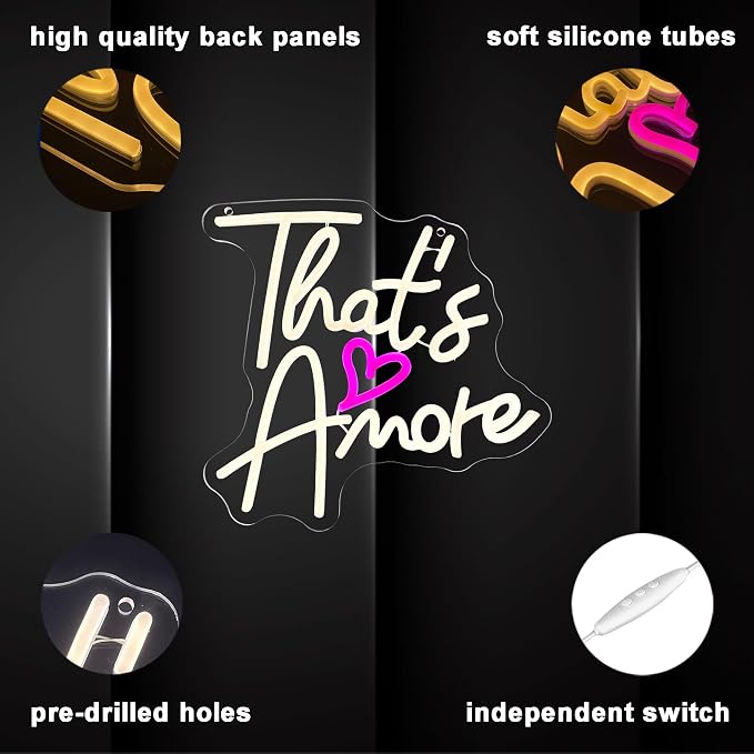 That's Amore Neon Sign, Dimmable LED Wedding Neon Sign Wall Art Sign, Wedding Backdrop Light Up Sign, USB Neon Sign for Birthday Anniversary Wall Decor Party Gifts(11.8 * 12.9in)