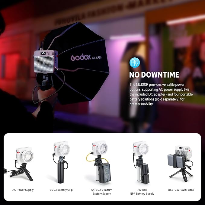 Godox ML100R RGB LED Video Light, 110W 1800K-1000K Full Color RGB LED COB Contiuous Light, 14 FX Effects Photography Light Support APP Control
