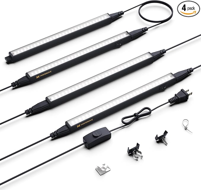 Grow Lights for Indoor Plants, Sunlike Full Spectrum 5000K 1FT LED Growing Lamp 28W (4 x 7W), T5 Grow Light Strip for Seed Starting, Vegetables, Linkable, Black, 4-Pack