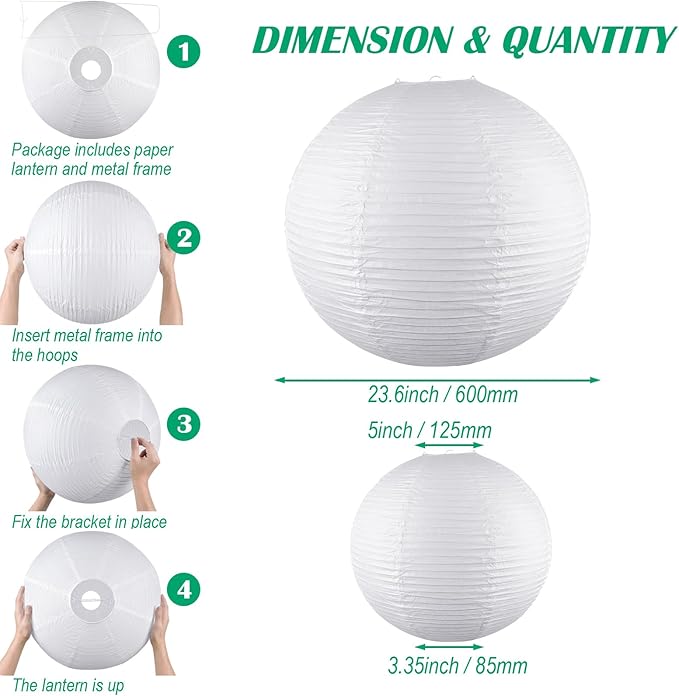 23.6" White Round Paper Lanterns, Chinese/Japanese Paper Lantern Pendant Light, Large Hanging Paper Lamp Shade for Party Decoration, Wedding, Home Decor Ceiling Lampshade(1 Pack)