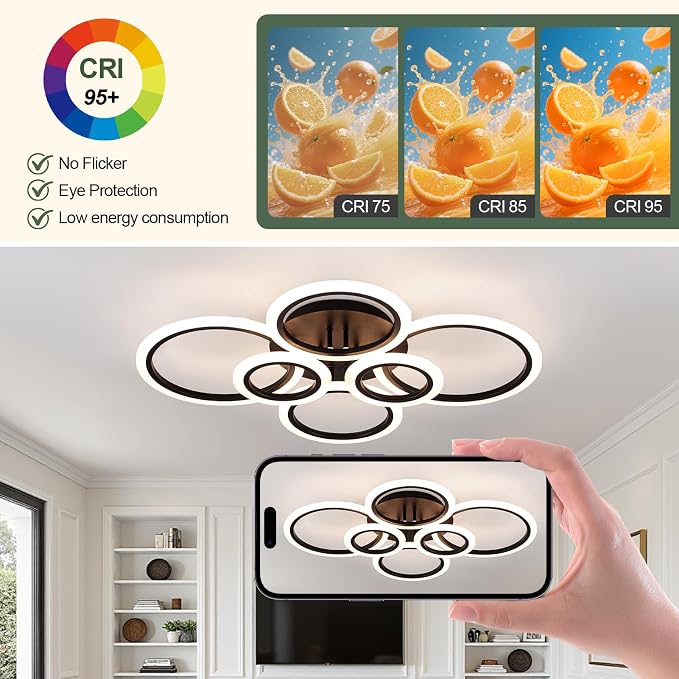 Modern LED Ceiling Light 31" 68W 2315LM Ceiling Light for Bedroom | 3000-6500K Remote Control APP Adjustable Color Temperature Brightness Memory Function Night Light Living Room Kitchen Timer