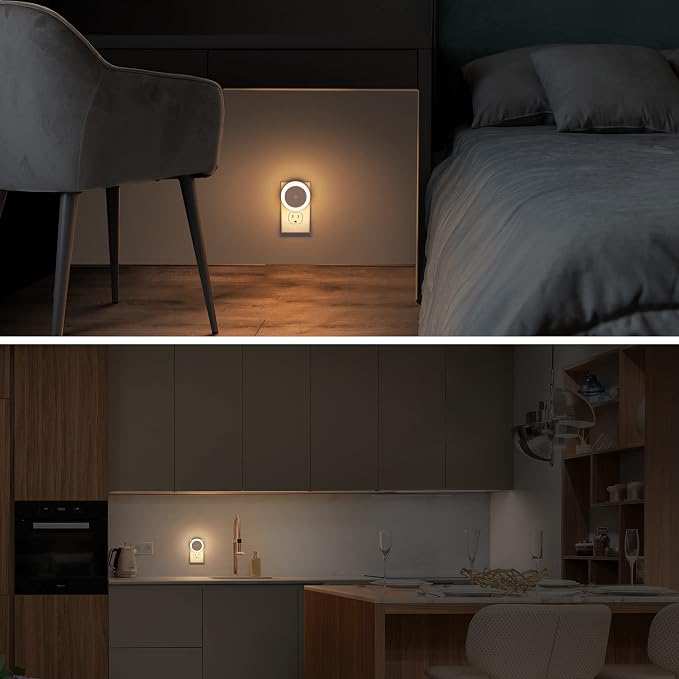 LED Night Lights Plug into Wall [2 Pack] Light Sensors | Night Light for Kids Room, Baby Night Light, Bathroom NightLights, Stair Lights, Hallway Light, Warm White