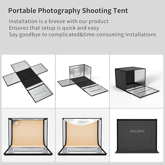 RALENO Photo Studio Light Box, 20''x20'' Photo Box, Light Box Photography (120 LEDs, 5500K, 97CRI, 50W, 6 Color PVC Backdrops) for Still Life Photography