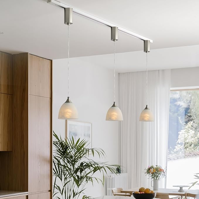 mirrea H Type Brushed Nickel Dimmable Track Lighting Pendant with Frosted White Finish Glass Shade Adjustable Pack of 3