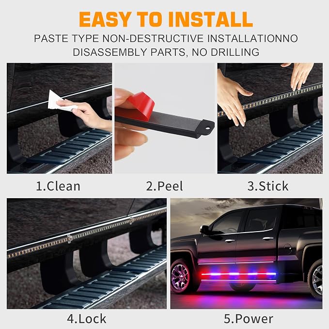 2 Pack 70-Inch Red Blue 864 LED Running Board Strobe Lights Strip | Warning High Bright IP67 Waterproof Flashing Hazard Lights for Trucks Pickups Construction Vehicles
