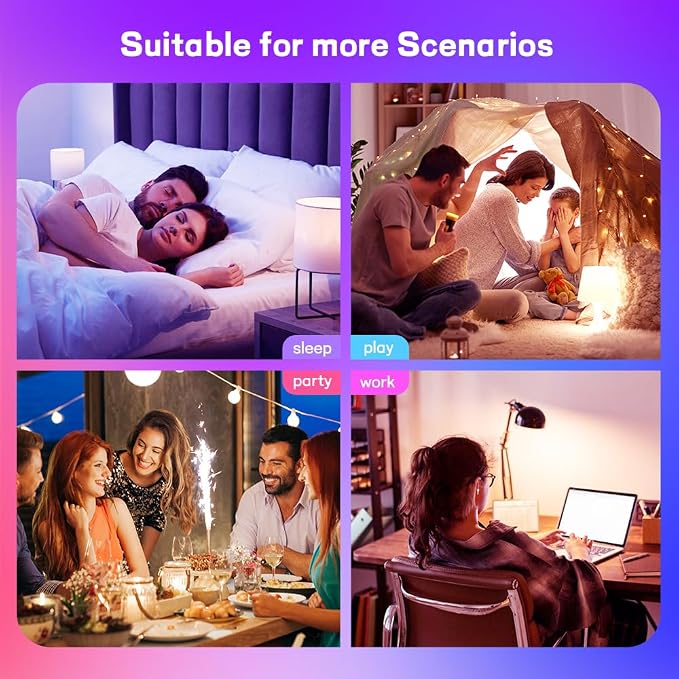 Smart Led Light Bulbs, Wi-Fi Magic Home Light Bulbs for Alexa & Google Assistant, E26, A19 Music Sync Color Changing Light Bulb, APP Remote Control on/off, Wireless, Bluetooth, 800LM, 60W,4Pack