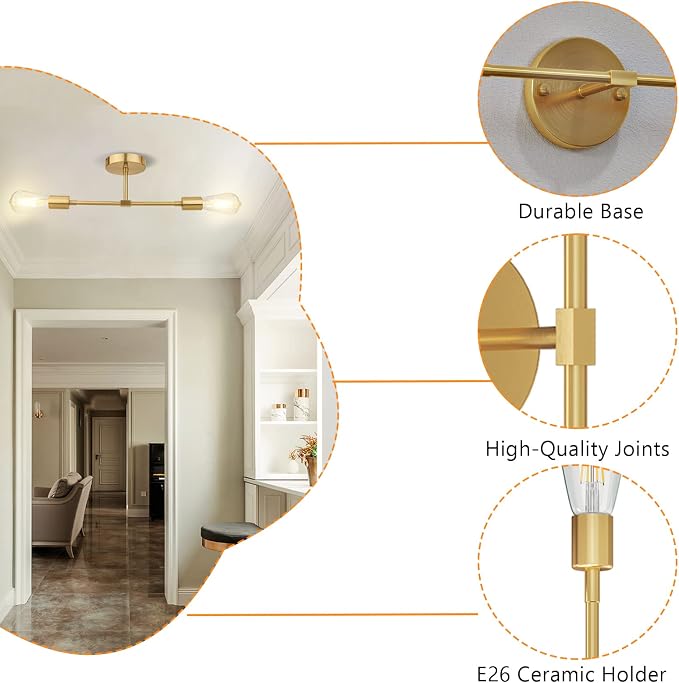 FadimiKoo 2-Light Golden Bathroom Wall Sconces Lighting, Modern Vanity Light Over Mirror, Brushed Brass Indoor Wall Mounted Lamp for Bathroom Hallway Bedside Kitchen (2 Pack)