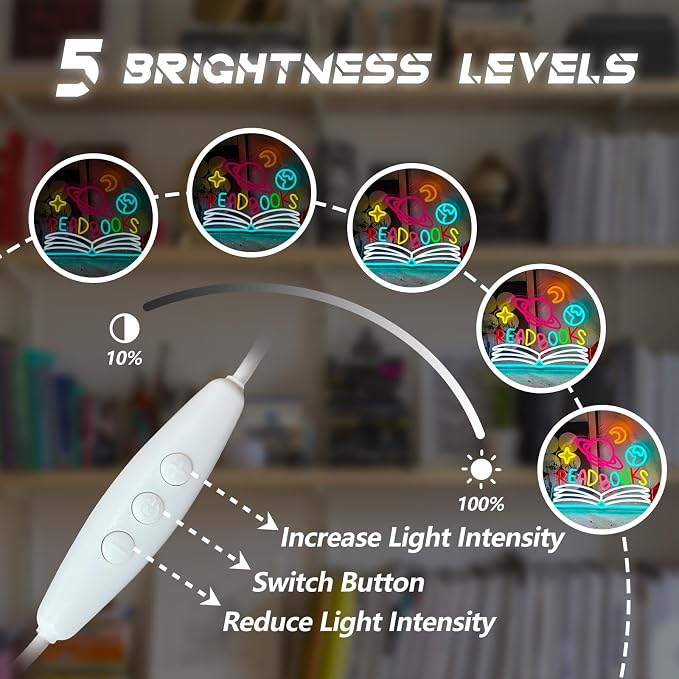 Read Books Neon Sign Dimmable Planet and Book Neon Light for Wall Decor | USB Powered Read LED Neon Signs for Classroom Reading Room Bookstore Library Bedroom Study Room Bookish Decoration for Teens