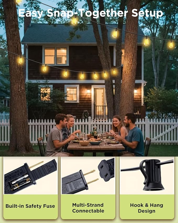 VOLIVO 200FT Outdoor String Lights for Patio, Waterproof Hanging Lights | 65+2 Shatterproof ST38 Edison Bulbs, Dimmable & Connectable Outside String Light for Backyard, Deck, Porch, Balcony