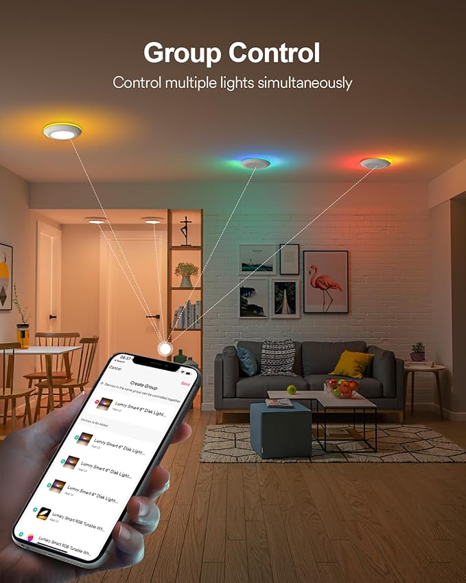 Lumary 5/6 Inch Smart Led Disk Light Pro, Color Changing WiFi Smart Recessed Lighting with RGBAI Ring, Flexible Install Flush Mount Ceiling Light, Compatible with Alexa/Google Assistant, 4Pack