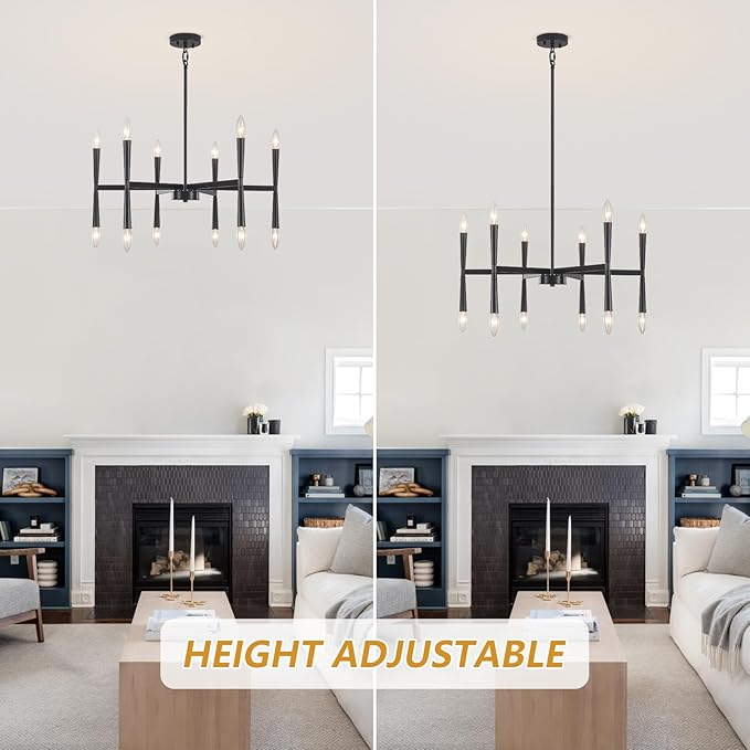 27.56 inch Large Black Modern Farmhouse Chandelier, Foyer Entryway Chandelier Light Fixture, Kitchen Pendant Lights Metal Industrial for Bedroom Dining Room Over Table Living Room Laundry Room