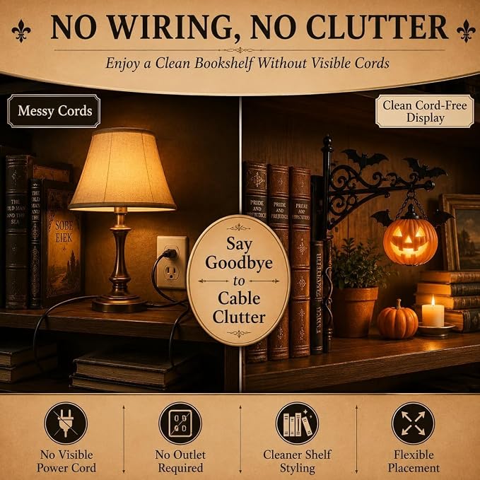 Library Lantern Bookshelf Lamp, Pumpkin Bookshelf Lantern with Warm LED Nightlight, Mini Nook Light for Bookshelf, Decorative Table Desk Luminaire, Halloween Bookshelf Decor for Book Lovers