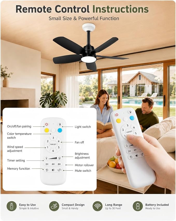 28'' Socket Fan Light, Socket Fans Light with Remote-Black