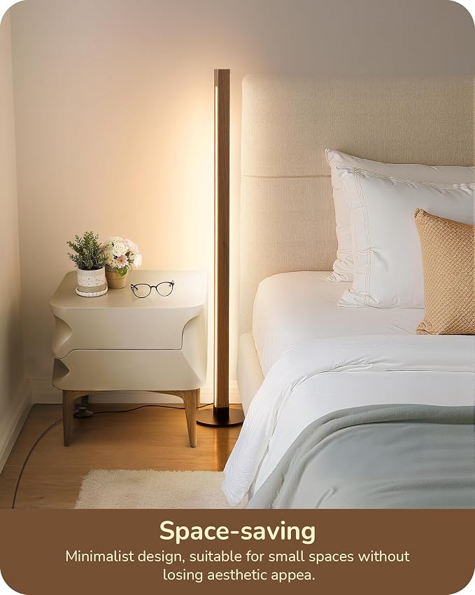 EDISHINE Wooden Floor Lamp with Remote, Dual Lighting, 7CCT & Dimmable | Foot Switch, Night Light Mode, Memory Function, Standing Lamp for Bedroom, Office, Dark Walnut