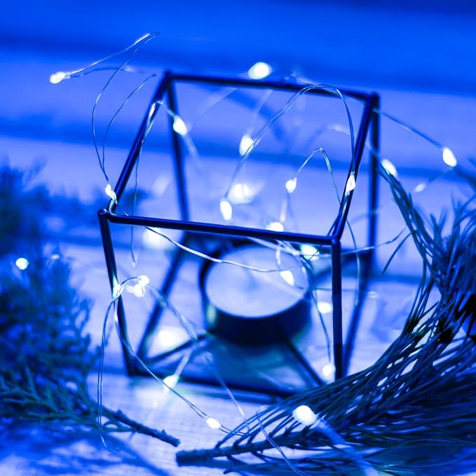 4 Pack Blue Fairy Lights Battery Operated with Remote, Waterproof 20FT 60LED Cuttable Twinkle Lights with Timer Indoor Outdoor, String Light for Bedroom, Classroom, Wedding, DIY, Christmas Décor