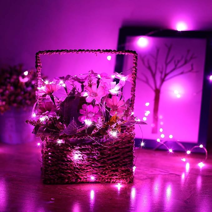 YKB 6 Pack Pink Fairy String Lights Battery Operated Fairy Lights Starry String Lights on 3.3ft/1m Silvery Copper Wire DIY Christmas Decoration Costume Wedding Party Halloween Easter