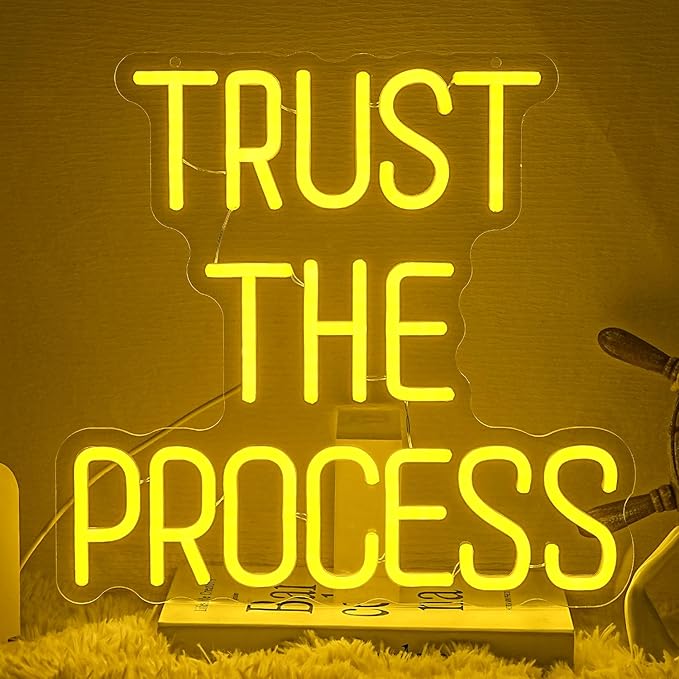 Trust The Process Neon Sign Yellow Letter Neon Light Sign Motivation LED Sign for Wall Decor Neon Inspirational Signs for Bedroom Classroom Gym Home Man Women Gift