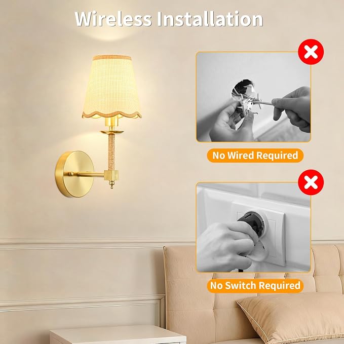 Boho Battery Operated Wall Sconce Set of 2, Medium Wireless Rechargeable Wall Lights with Rattan Shade, 12 RGB and 3CCT Dimmable Cordless Wall Lamps with Remote for Living Room